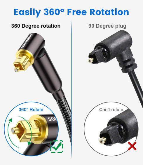 90 360 PS4 (90 10ft/3M) Degree Toslink Optical Cable Degree Free-Rotating Plug Fiber Optic Cable S/PDIF Toslink Male