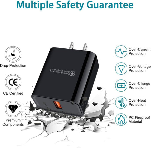 Quick Charge 3.0 Fast Charging Block for Samsung Galaxy S24 S23 S22 S21 A51 A20 A21 A10e Note 20, Wall Charger Type C