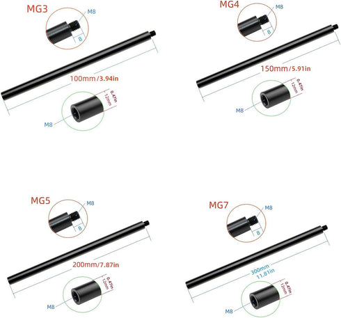 12mm Diameter Tripod Extenders - Female Bottom & Male Top Poles