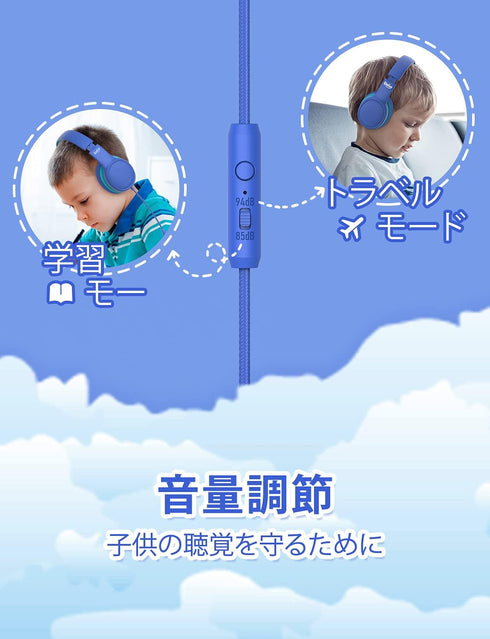 gorsun Premium A66 Kids Headphones with 85dB/94dB Volume Limited, in-line HD Mic, Audio Sharing, Foldable Toddler Headphones, Adjustable, Children Headphones Over-Ear for School Travel, Blue