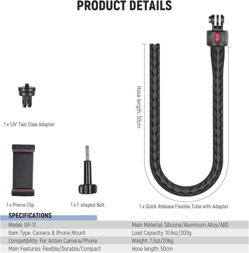 NEEWER Flexible Phone Holder with Magnetic Quick Release Mount, Compatible with Insta360, DJI Action, Bendable Selfie
