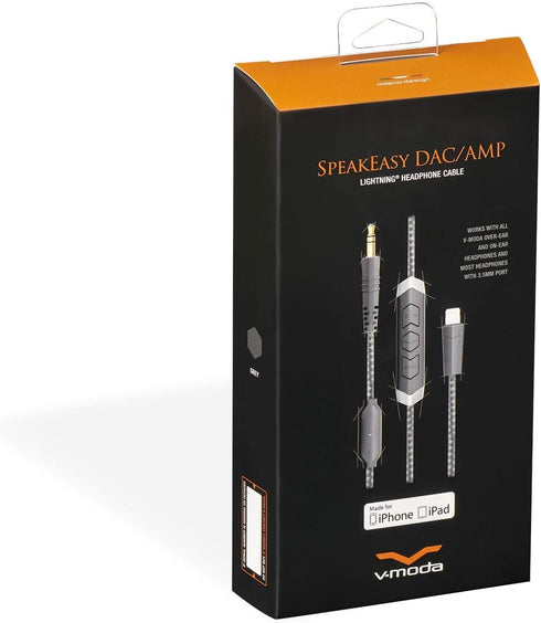 V-MODA Speakeasy DAC/AMP - Grey 3-Button Lightning Cable for superior audio quality.