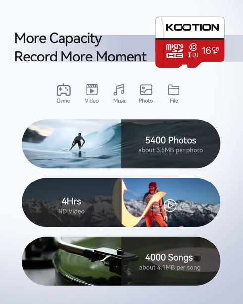 KOOTION 16 GB Micro SD Cards 5-Pack, Class 10 MicroSDHC Flash Memory Card with Adapter