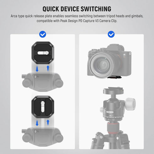 Neewer GM34 Camera Quick Release Plate Kit, Auto Lock Square QR Mount Plate with Arca Type Clamp Base