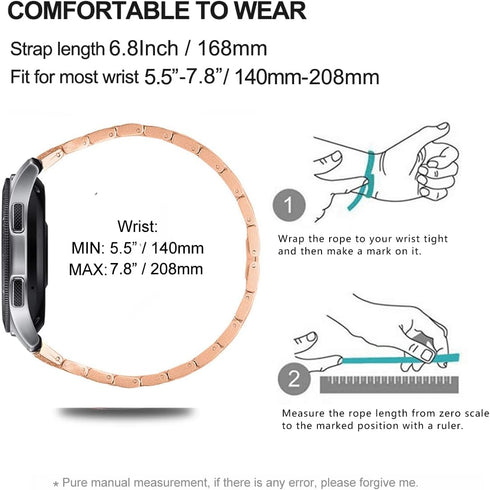 22mm Bling Rhinestone Diamond Metal Strap with Bezel Ring Cover Replacement for Samsung Galaxy Watch 46mm/Gear S3 (Rose