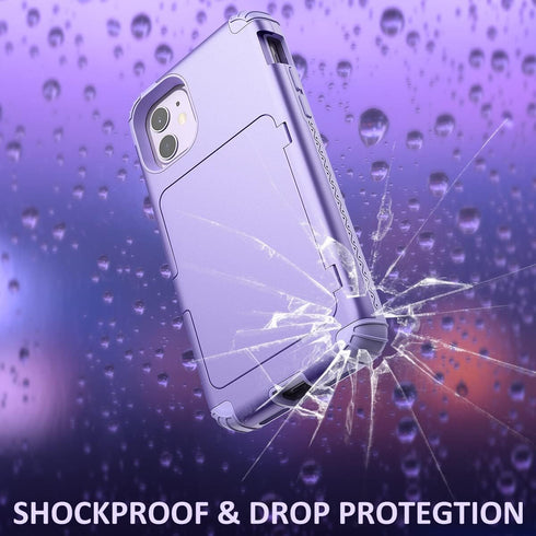 WeLoveCase iPhone 11 Wallet Case, Light Purple Defender Credit Card Holder with Hidden Mirror & Heavy Duty Protection