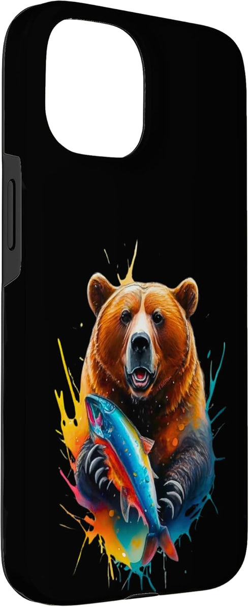 Wildlife Nature Animal Grizzly Bear Catches Salmon 15 iPhone Grizzly Bear Catches a Salmon - Colorful Animal Artwork