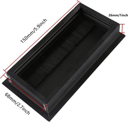 Aluminum Alloy Rectangle Wire Cable Grommet Hole Cover for Office Desk, Computer Table (160 x 80mm, Black)