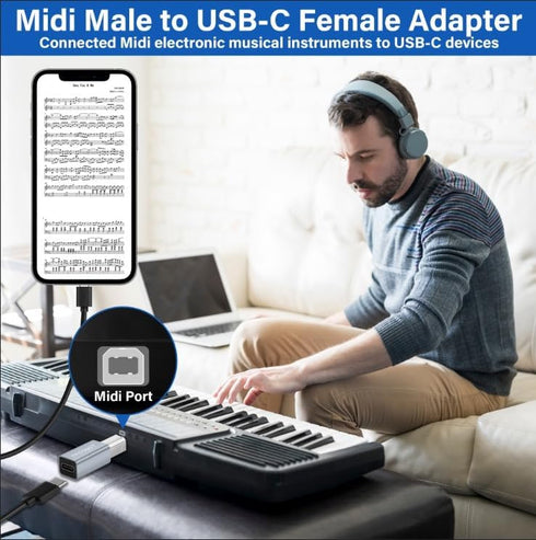 USB C to Printer Adapter (2 Pack), USB Type-C Female to USB-B Male MIDI Converter Connector, Support Data Sync
