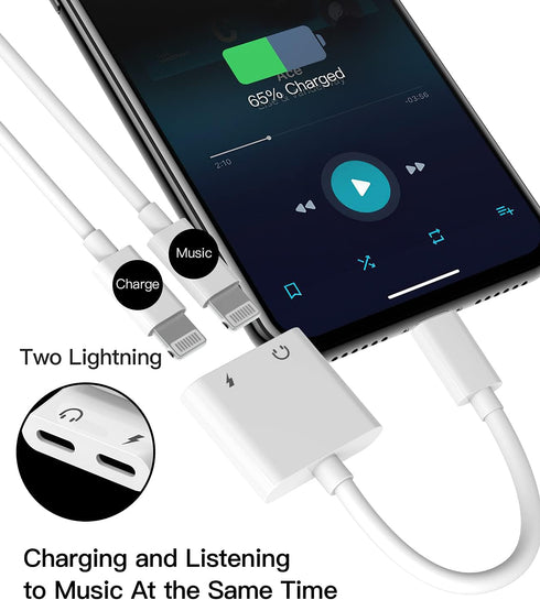 2pack,Compatible for iPhone Headphone Adapter Double Compatible with Lightning Port to Audio Jack and Charger Earphone Charging Splitter 11 12Mini pro xs xr 7 8 for ipad Connector Converter