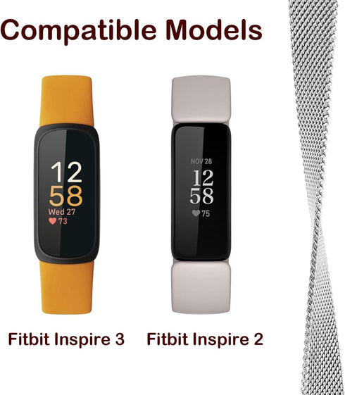 Metal Band Compatible with Fitbit Inspire 3 & Inspire 2, Breathable Stainless Steel Mesh Loop Magnetic Adjustable Replacement Strap Wristband for Women Men