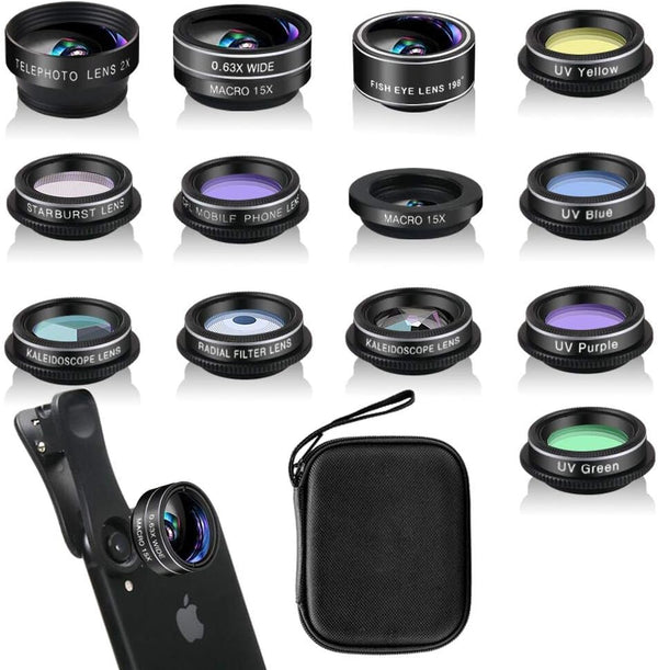 Phone Camera Lens Kit (13 Pieces) for iPhone 11 Xs 10 8 7 6 Plus SE Samsung and Most Android Phones