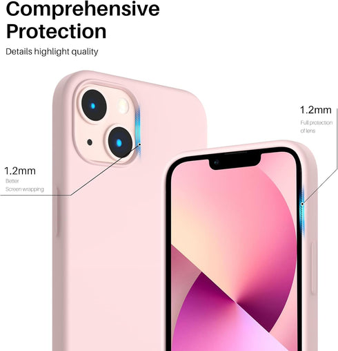 ORNARTO iPhone 13 Case 6.1" - Slim Liquid Silicone, 3 Layers, Full Coverage Soft Gel Rubber - Chalk Pink