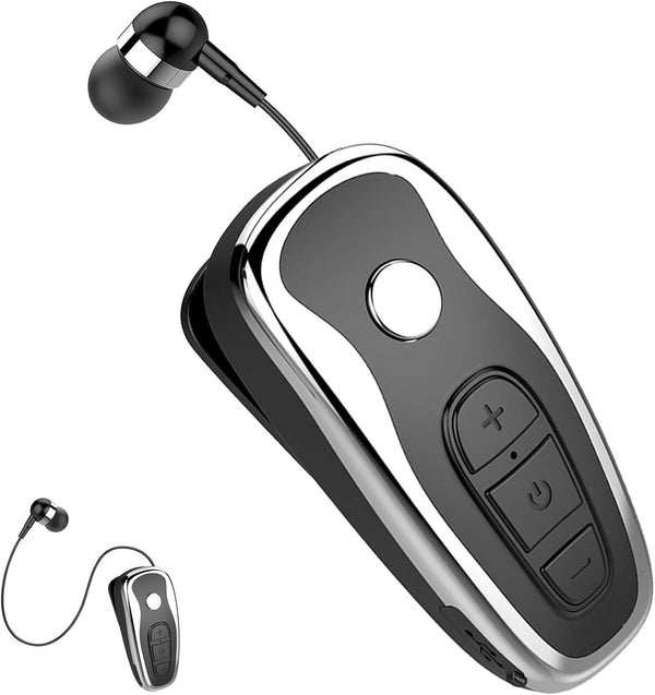 Retractable Wireless Headphone Headset, Lightweight V5.0 Noise Cancelling Mic Clip on Earpiece for Sports, Running,