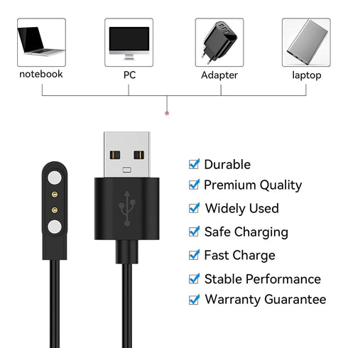 Chofit Charger for Military Smart Watch K22 K27 K28 K55 C20 C16, Smartwatch Charging Cable, Black