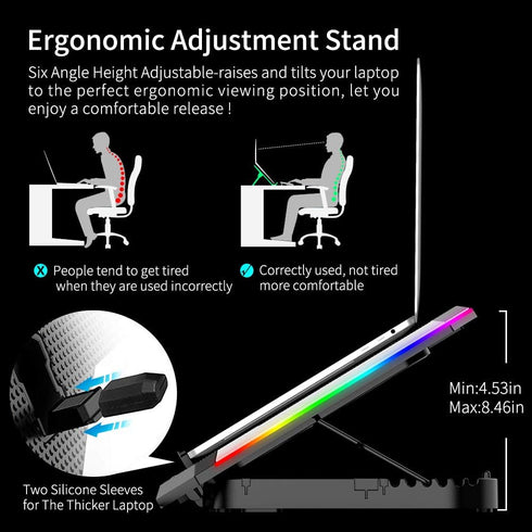 ICE COOREL Gaming Laptop Cooling Pad 15-17.3 Inch, Stand with 6 RGB Fans, Adjustable Height, LCD Screen, 2 USB Ports,