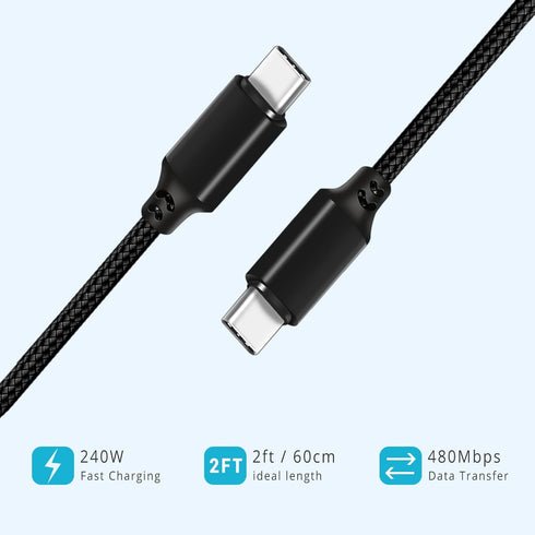 USB C to USB C Cable 2ft 3-Pack, 240W Fast Charging Cord Compatible for iPhone 15/15 Plus/Pro, Galaxy S23/S22