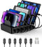 CREATIVE DESIGN Charging Station 50W, 6 Ports Multi Charger Station with 6 Charging Cables, USB Charging Dock for
