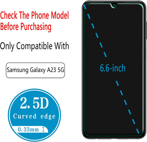 Samsung Galaxy A23 / A23 5G Tempered Glass Screen Protector (2 Pack) - Anti Scratch, Bubble Free, Case Friendly.