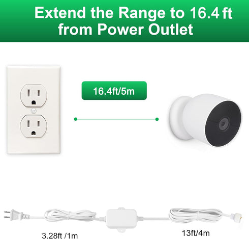 Power Cable Compatible with Google Nest Cam Outdoor or Indoor, 16.4 ft/5m 5V 2A Charging Cable for Nest Cam (Battery)