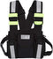 Radio Chest Harness Rig Holster Pack, Front Pouches Zipper Bag with Green Reflective Strips for Walkie Talkies