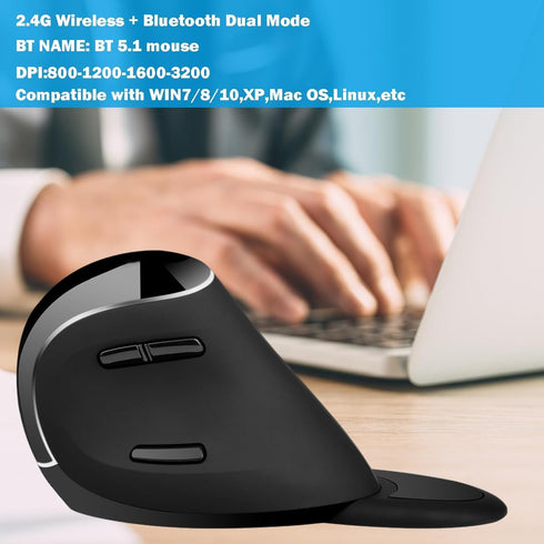 Ergonomic Vertical Mouse: 2.4G Bluetooth Dual Mode Optical Computer Mice,Wireless Rechargeable Mouse with Removable Palm Rest,Compatible with Windows and MAC OS