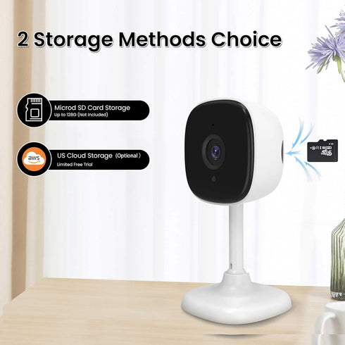 WiFi Indoor Camera for Home Security, 24/7 Recording, SD Card/Cloud Storage, Night Vision, AI Detection