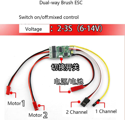JINOARC 2Sets 5A 2S-3S 130 180 Dual Way ESC Speed Control, Bidirectional Brushed ESC for RC Boat Tank Vehicle Brushed