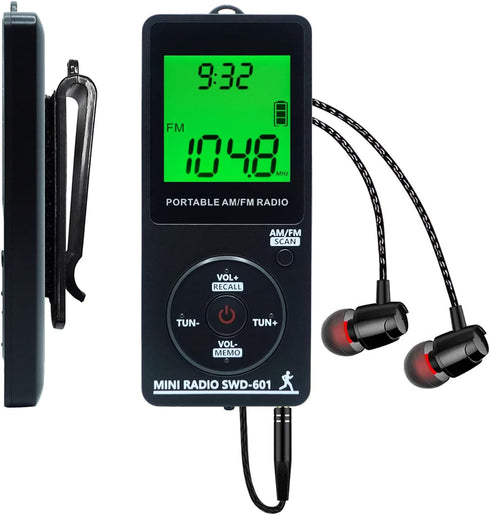 Personal Portable Radio AM/FM, Mini Radio with Digital Tuning LCD Display, Rechargeable Pocket Radio with Earphone,