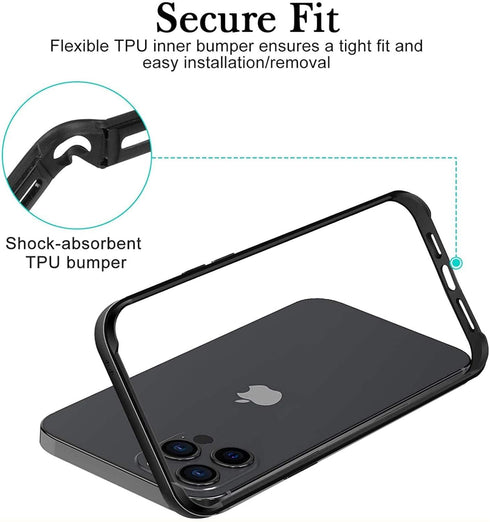 New Aluminum Frame Metal Bumper Case for iPhone 13 Pro Max, Slim Hard Cover with Soft Inner Bumper, Raised Edge