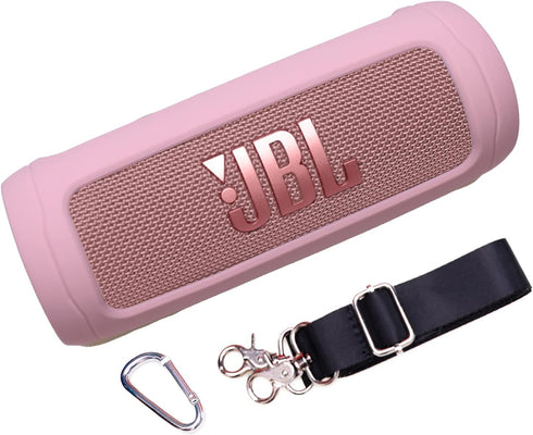 LTGEM Silicone Protective Case for JBL Flip 6 Portable Bluetooth Speaker with Extra Carabiner and Strap- Pink (Case Only)