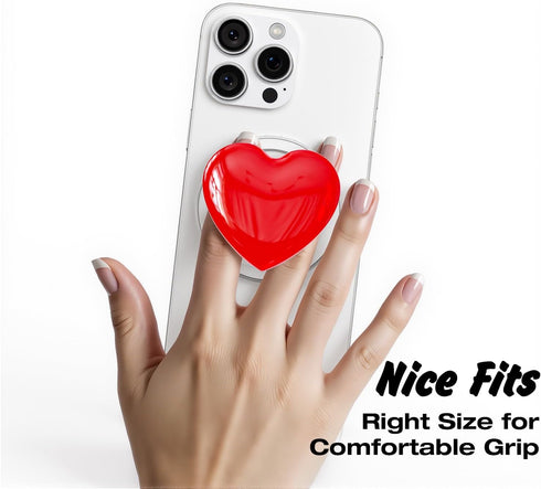 Svanove 3D Heart Magnetic Phone Grip Compatible with Magsafe Phone Grip Holder, Cute Collapsible Glass Grips Stand