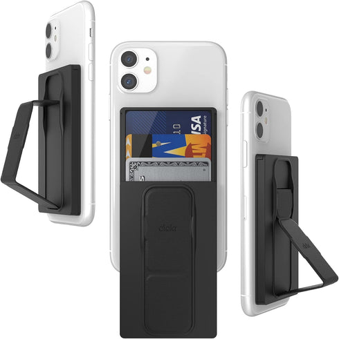 CLCKR Universal Grip Stand and Phone Wallet, Adhesive 3 Card Holder with Finger Grip, Compatible with iPhone, Samsung,