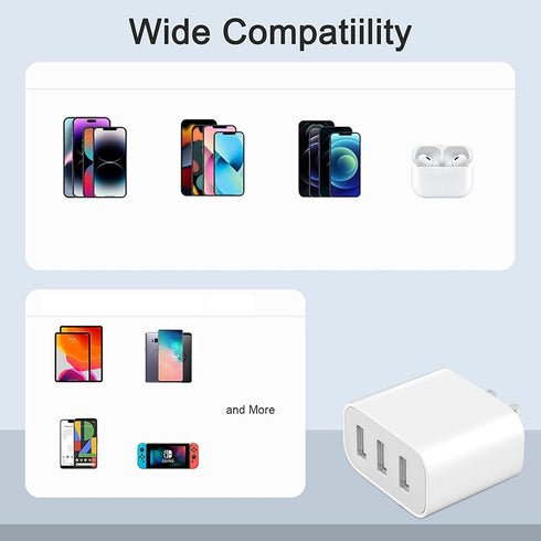 USB Wall Charger, 3 Pack 3-Port Charging Block Compatible with iPhone, iPad, Samsung Galaxy, LG
