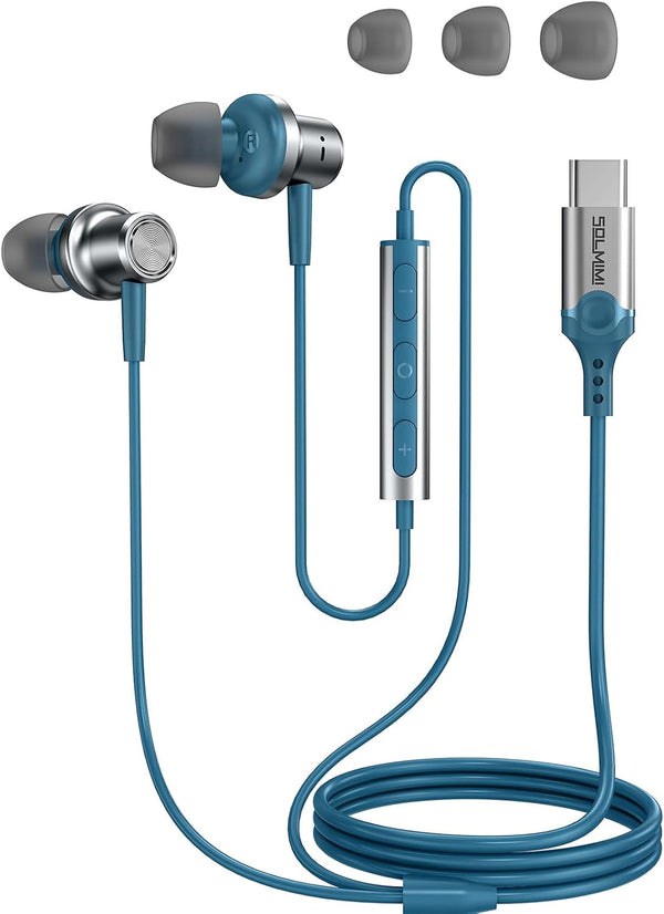 USB C Headphones Corded for Samsung S22/S21 Ultra, iPhone 15 Pro Max, Noise Cancelling USB Type C Earbuds