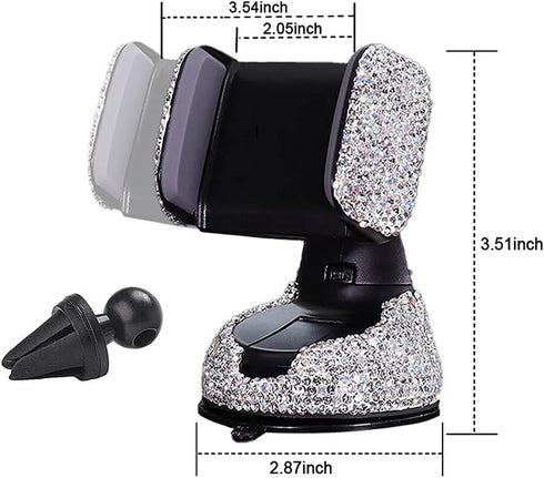 SUNCARACCL Bling Car Phone Holder, 360° Adjustable Rhinestone Crystal Auto Phone Mount for Windshield, Dashboard & Air