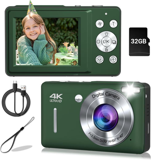 Gtonster Digital Camera, 44MP Compact Camera, FHD 1080P Point and Shoot Digital Cameras