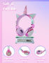 Hot Pink Kids Unicorn Headphones with Mic, 95dB Volume Limited, Shareport, On/Over Ear Wired, Perfect for School/Travel.