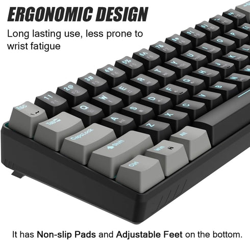 abucow 60% 61 Mechanical Gaming Keyboard Blue Switch Wired Compact Keyboard Anti-Ghosting No-Conflict Swappable keycaps
