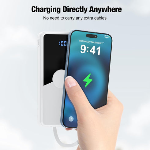 TXQX 10000mAh Pack 5 3 Portable Charger with Built in Cables,High Speed Power Bank Travel Battery Outputs Inputs
