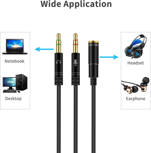 Headphone Splitter for Computer 3.5mm Female to 2 Dual 3.5mm Male Headphone Mic Audio Y Splitter Cable Smartphone Headset to PC Adapter(100CM, Black) by CANFON