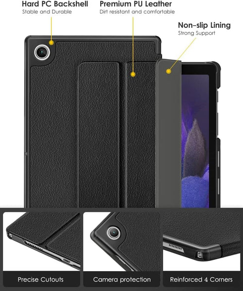 DTTO Case for Samsung Galaxy Tab A8 10.5 inch 2022, Premium PU Leather Tri-Fold Stand Cover with Hard Shell, Black