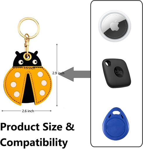 Cute Leather Keychain Case for Apple AirTag, Tile Mate, Galaxy SmartTag, eufy SmartTrack Link and Key Fob, Anti-Scratch (ladybug)