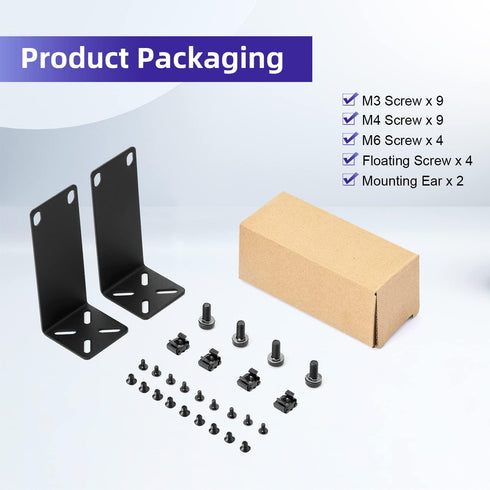 Rack Mount Kit for 10.6 inch Switches, Adjustable Ears for Netgear, Cisco, D-Link, TRENDnet, HP Products, 10.6" to 19"