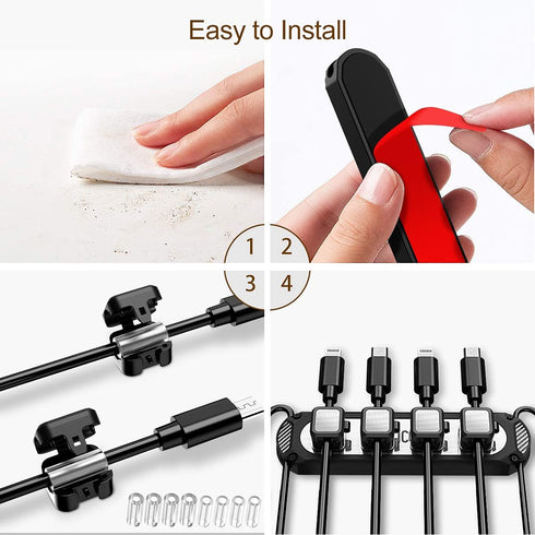 Magnetic Cable Holder with 6 Slots, Self Adhesive Cable Clips for USB Cord Management Under Desk (Black)