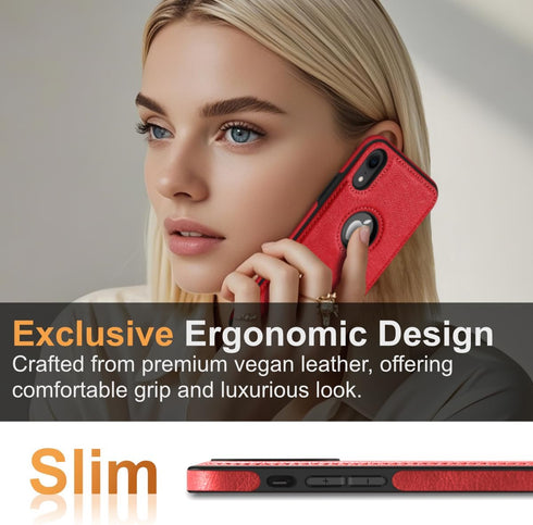 Classy Design Luxury Leather Ultra Slim Phone Case for iPhone XR, Full Body Non-Slip Grip 6.1 Inch (Red)