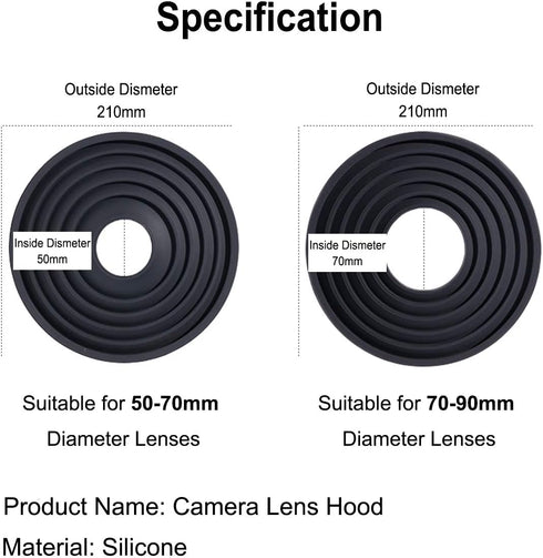 70-90mm Camera Lens Hood Collapsible Reversible Filter Thread Rubber Digital Hood DSLR Cap Shade (For Lens)