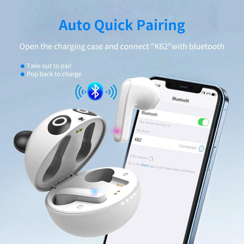 Mini Bluetooth Earbuds with Microphone, Wireless Earphones for Kids & Adults, IPX5 Waterproof, USB-C Charging