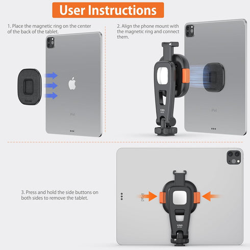 VRIG 1/4" MG-03L Tripod Mount Adapter for iPad, Magnetic Quick-Release Adapter Compatible with Smartphones and Tablets