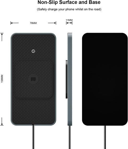 REESTECQI 15W iPhone16/15/14/13/12, (30CM+ 70CM Wireless Car Charger Pad, RGB Wireless Charger for Car Type C Non Slip